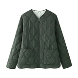 Fongt Women's Explosive Round Neck Zipper Large Pocket Cotton Coat