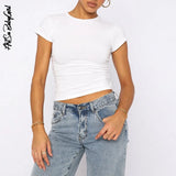 Crop Top White Top Summer Clothes Basic Short Sleeve Tshirt Female Slim Casual Streetwear Outfit O Neck Red Baby Tees