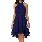 Fongt New Fashion Pure Color Temperament Women's Sexy Out-Shoulder Sleeveless Round Collar Micro-Folding Waist Repair