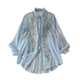 Fongt Gas Age Reduction Shirt Female French Heavy Industry Shiny Embroidery Diamond Set High-End Lantern Sleeve Thin Top Tide