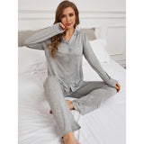 Fongt Female Autumn Winter Modal Long Sleeve Shirt Trousers Two Sets Of Home Clothing Female Пижама-Outfit