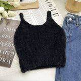 Women's Camisole Temperament Lint Knitted Tank Tops Solid Color U Neck-Outfit
