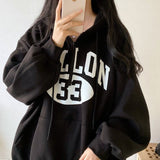 Vintage Logo Print Half Zip Up Oversized Hoodie-Outfit