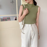 High Collar Sexy Tank Tops Women Sleeveless Knitted Vest Female Elasticity Solid Slim Pullover 2024 Summer Solid Bottoming-Outfit