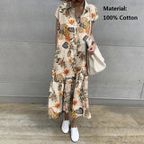 Elegant Summer Long Shirt Dress Women Lapel Neck Short Sleeve Solid Loose Work Sundress Robe Femme Maxi