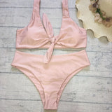 High Waist Bikini Women Swimwear Solid Red Backless Push Up Padded Biquini Female Brazilian Front Tie Bathing Suit