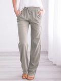 Temperament Commute Solid Color Cotton Linen Drawstring Loose Casual Wide-leg