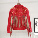 Women Jacket 2022 Autumn New Spring Vintage Star Rivet Suede Fringe Loose Coat Long Sleeve Outerwear Female Boho
