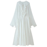 Fongt Women's Explosive V-Neck Lace Wrinkled Dress