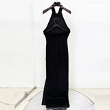 Fongt Fashion Heavy Industry Three-Dimensional Nails Studded Elastic Hanging Neck Long Dress Dress Dress