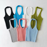 New Multicolor V-Collar Neck Suspender Summer Solid Color Bare Back Short Style Exposed Navel Wiped Chest Girl-Outfit
