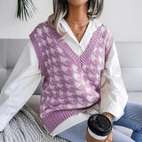 Fongt And Autumn New Sweater Women Casual Knitting Vest Thousand Bird Case Jacket Women's
