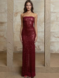 Sequin Strapless Sheer Maxi Dress-Outfit