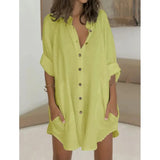 tops Ladies Fashion Turn-down Collar Loose Single Breasted Button Beach Office Casual Blouse Irregular Top Women's