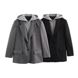 New Style Hooded Splicing Fashionable Suit Jacket 9287557-Outfit