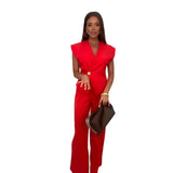 Fongt Summer New Women's Buttons Broad-Legged Pants Temperament Commuting Fashion Set