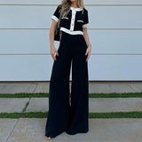 Fongt 2024 New Women's Fashion Commuter Short Sleeve Short Jacket Straight Pants Suit Two Sets-Outfit