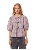 Fashion Casual Leopard Print Hollowed-Out Lace-Up Bubble Sleeve Shirt Women's Top-Outfit