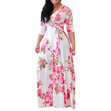 Fongt Autumn And Winter Explosion Of Women's Sleeves Fat Mmv Tie Print With Waist Dress