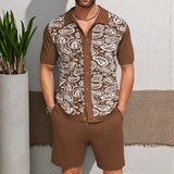 Fongt Men's Knitted POLO Shirt Set Casual Knitted Two-Piece Set