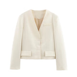 Fongt 2025 Fashion Pocket V-Neck Short Wide Ladies Suit Jacket A125013