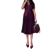 Fongt Women's Clothing 2025 Spring New Sleeveless V-Neck Vest Pressure Skirt Temperament Fashion Suit Woman