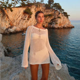 Fongt Women's Clothing 2025 Spring New Seaside Vacation Sexy Simple Knitted Jersey Dress Dress Woman