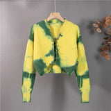 New 2022 Y2K Pin Tie Dye Vintage Cardigans Cutout Fashionable Women's Autumn Winter Sweaters Short Tops