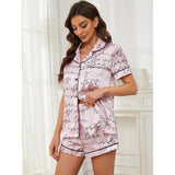 Fongt Female Summer Letters Love Print Thin Ice Silk Short-Sleeved Shorts Home Suit Suit-Outfit