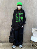 Hippie Grunge Green Tshirt Oversized Gothic Techwear Long Sleeve T Shirts Female Harajuku Punk Streetwear Tops