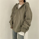 Solid Color Zip Up Oversized Hoodie-Outfit