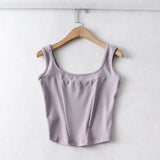 2021 Summer Women Solid Cotton Crop Tank Top Sleeveless Backless Female Tops