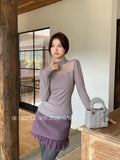 Fongt Xixi 2025 Autumn New White Standard Korean Long-Sleeved Lace Knitted Woolen Women 89629