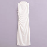 Spring Style Wrinkle Decorated Midi Dress 3152200-Outfit