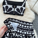 Fongt Knitted Set Women's Sleeveless Vest + Mid-Long Half-Dress Senior Geathed Two-Piece