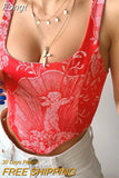 Women's Corset Tops Tanks Tops with Angel Love Pattern Skinny Fit Low Neckline Backless Summer Camis Clothing Streetwear