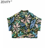 New Women Vintage Graffiti Leaves Print Short Shirt Office Lady Pockets Patch Loose Blouses Chic Summer Retro Tops