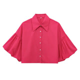 Fongt Women's Explosive Fashion Bubble Sleeve Open Shirt