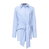 Fashion Women's Shirts 2022 Autumn Irregular Lace Up Blouse Casual Solid Long Sleeve Tops OL Blusa