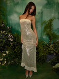Sequin Strapless Sheer Maxi Dress-Outfit