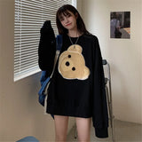 Neck Long Sleeve Print Sweatshirt Korean Fashion Loose Harajuku Sweetheart Hoodie Clothes For Women 2020 Fall Kawaii