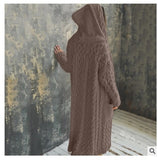 Fongt Knitted Sweater Women Loose Sesame Braided Lazy Hooded Long Cardigan