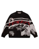 Long Sleeve Jacquard Crew Neck Sweater-Outfit