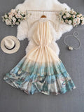 Fongt High-End Exquisite Dress Women's Summer Micro Fat Mm New National Feng Feng Eshui Ink Printing Skirt 0530