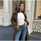 Brown Suede Long Belt Trench Coat-Outfit