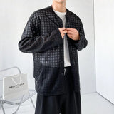 Stylish Summer Jacket Men Collarless Black White Plaid Mesh Breathable Sunscreen Coat Loose Ultra-thin Casual Clothing