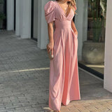 Fongt 2024 New Women's Short-Sleeved Fashion Elegant Plus-Size Wide-Leg