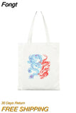 New Chinese Dragon Print Retro Harajuku Casual Women Canvas Shoulder Bag Summer Ulzzang