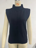 Fongt New Women's Solid Color Half High Neck Sleeveless Vest Fashion Simple Knit Loose-Outfit