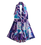 Fongt Women's Explosive Print Collar With Bare Back Hanging Neck Dress